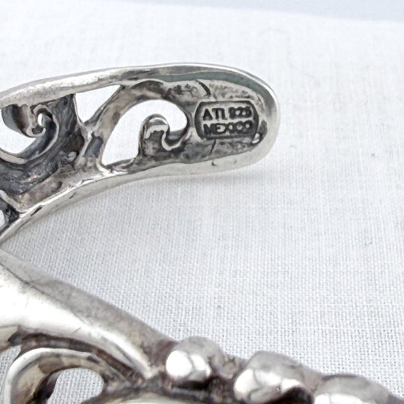 Vintage Sterling Silver Turquoise Cuff Bracelet ATI Mexico - Picture 9 of 11